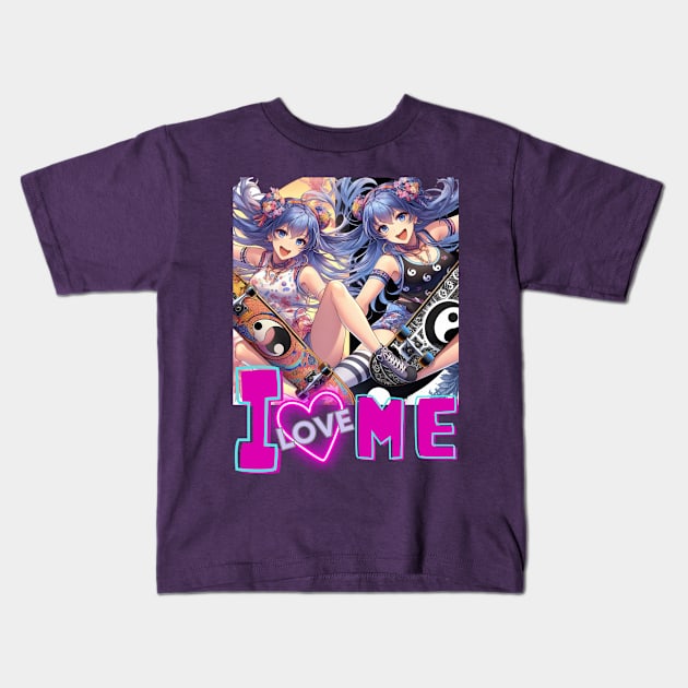 Kawaii, Anime Girl, The I love Me Skateboarder Girl | Catsie Cat Kids T-Shirt by Catsie Cat